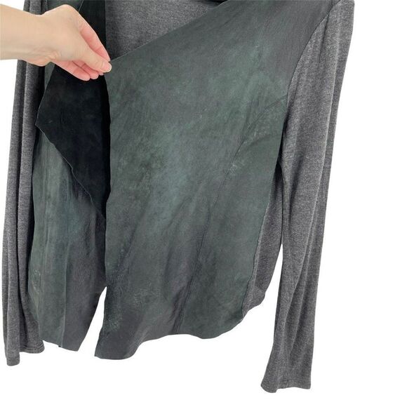 Michael Stars Modal Leather Drapey Open Front Blouse Grey Black Soft Women Med - Picture 4 of 8